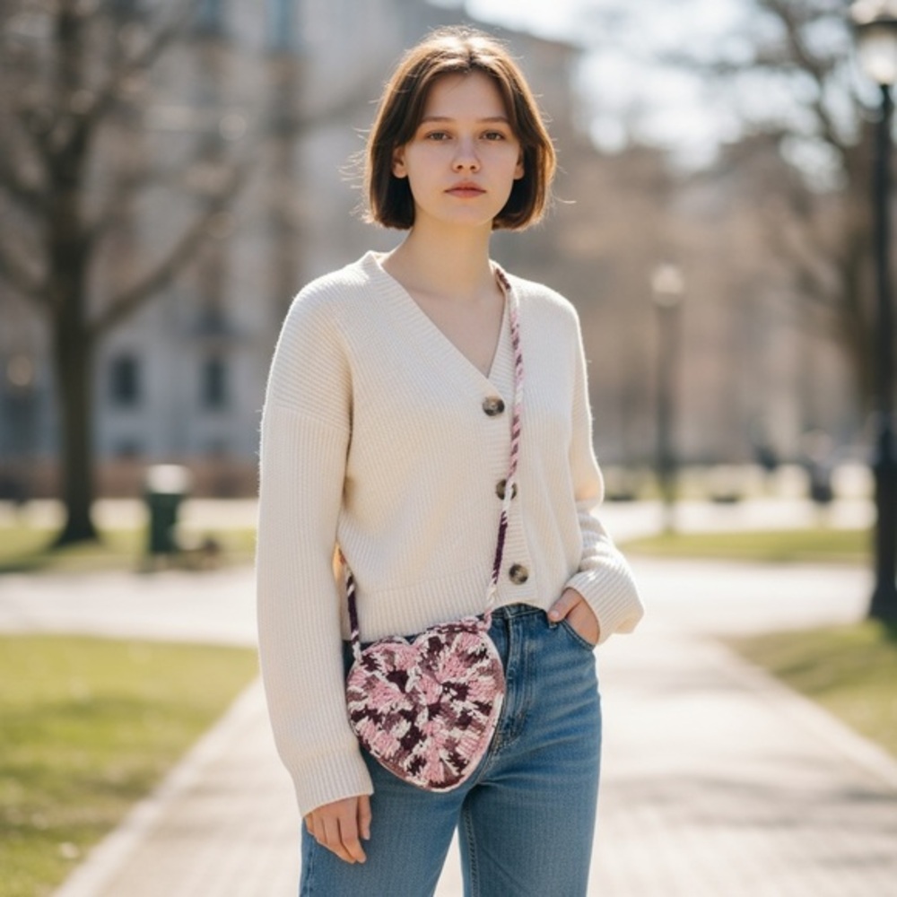 Stylish Pink Heart Crossbody Bag